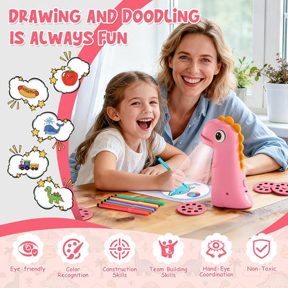 Drawing Projector for Kids, Easter Baskets for Kids Rechargeable Dinosaur Projector, Easy Tracing Toy for Toys Ages 3-14 to Learn Drawing, Perfect Art & Craft Easter Gift for Girls & Boys