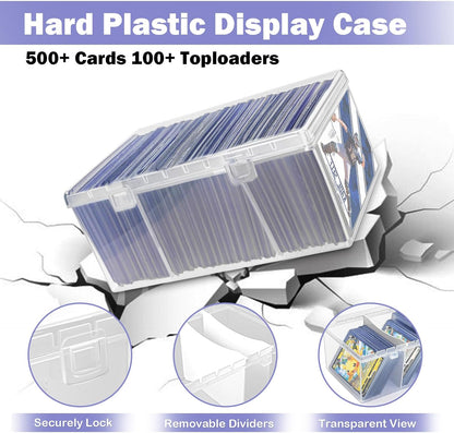 Trading Card Storage Box with 2 Dividers,Toploads Storage Box Plastic Baseball Card Storage Box for 500+ Sports Cards 100+ Top Loads for MTG Magic TCG Yugioh Playing Card Case Holder (1 Pack)