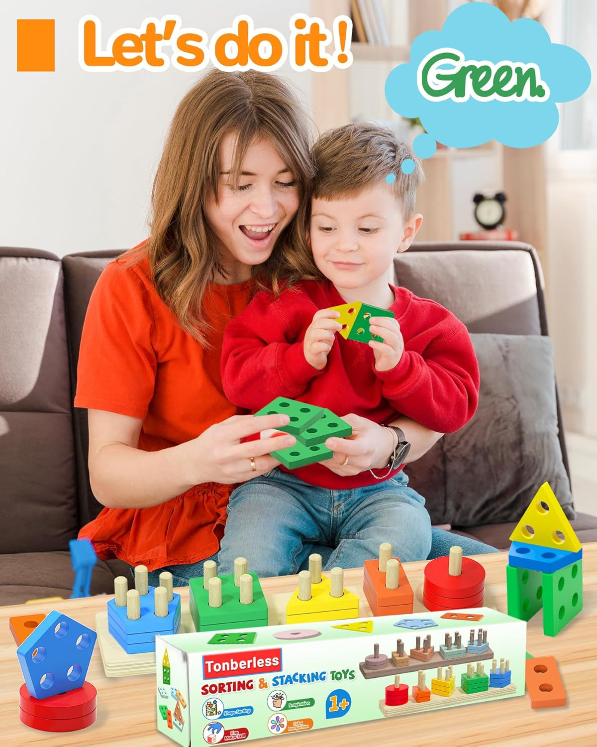 Montessori Toys for 1 2 3 Year Old Boy Girl, Toys for Ages 2-4 Toddlers Kids Baby, 1 2 Year Old Boy Girl Birthday Gifts, Wooden Learning Puzzles Shape Sorter Toys for Toddlers 1-3