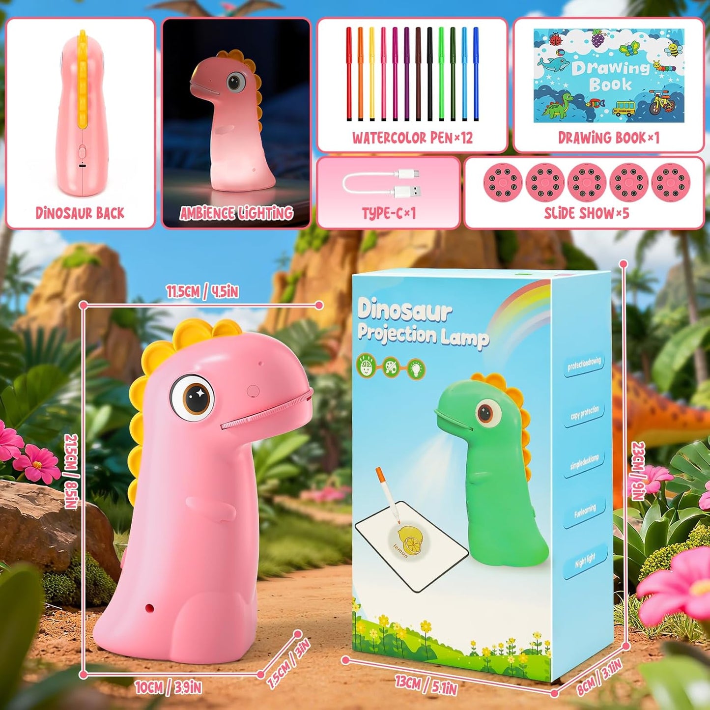Drawing Projector for Kids, Easter Baskets for Kids Rechargeable Dinosaur Projector, Easy Tracing Toy for Toys Ages 3-14 to Learn Drawing, Perfect Art & Craft Easter Gift for Girls & Boys