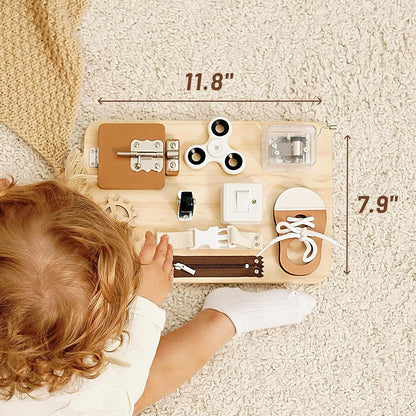 Busy Board Toddlers - Montessori Educational Fidget Toys for Baby - Wooden Sensory Toys Autistic Children - Preschool Learning Activities Fine Motor Skills – Travel Toy for 3 4 Years