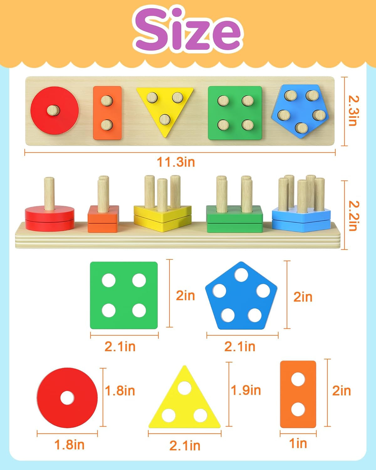 Montessori Toys for 1 2 3 Year Old Boy Girl, Toys for Ages 2-4 Toddlers Kids Baby, 1 2 Year Old Boy Girl Birthday Gifts, Wooden Learning Puzzles Shape Sorter Toys for Toddlers 1-3