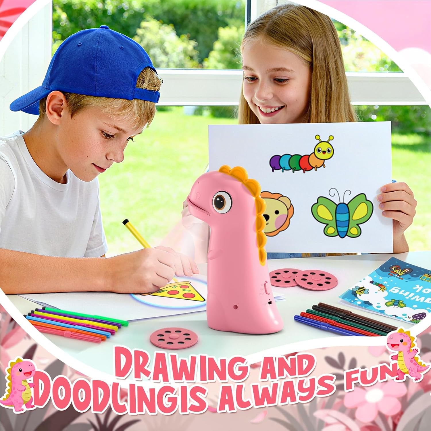 Drawing Projector for Kids, Easter Baskets for Kids Rechargeable Dinosaur Projector, Easy Tracing Toy for Toys Ages 3-14 to Learn Drawing, Perfect Art & Craft Easter Gift for Girls & Boys