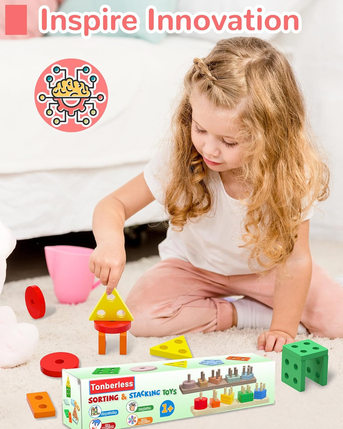 Montessori Toys for 1 2 3 Year Old Boy Girl, Toys for Ages 2-4 Toddlers Kids Baby, 1 2 Year Old Boy Girl Birthday Gifts, Wooden Learning Puzzles Shape Sorter Toys for Toddlers 1-3