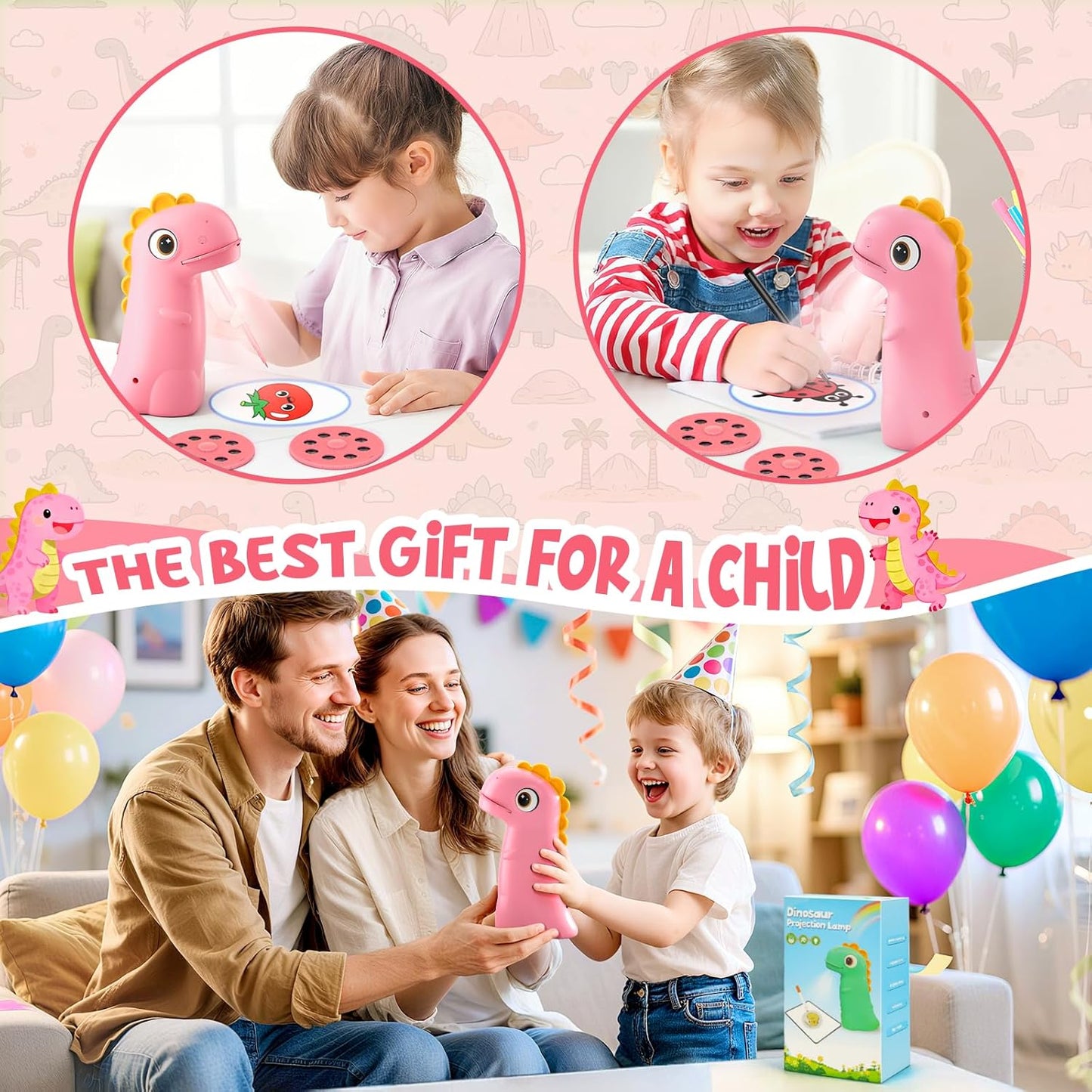 Drawing Projector for Kids, Easter Baskets for Kids Rechargeable Dinosaur Projector, Easy Tracing Toy for Toys Ages 3-14 to Learn Drawing, Perfect Art & Craft Easter Gift for Girls & Boys