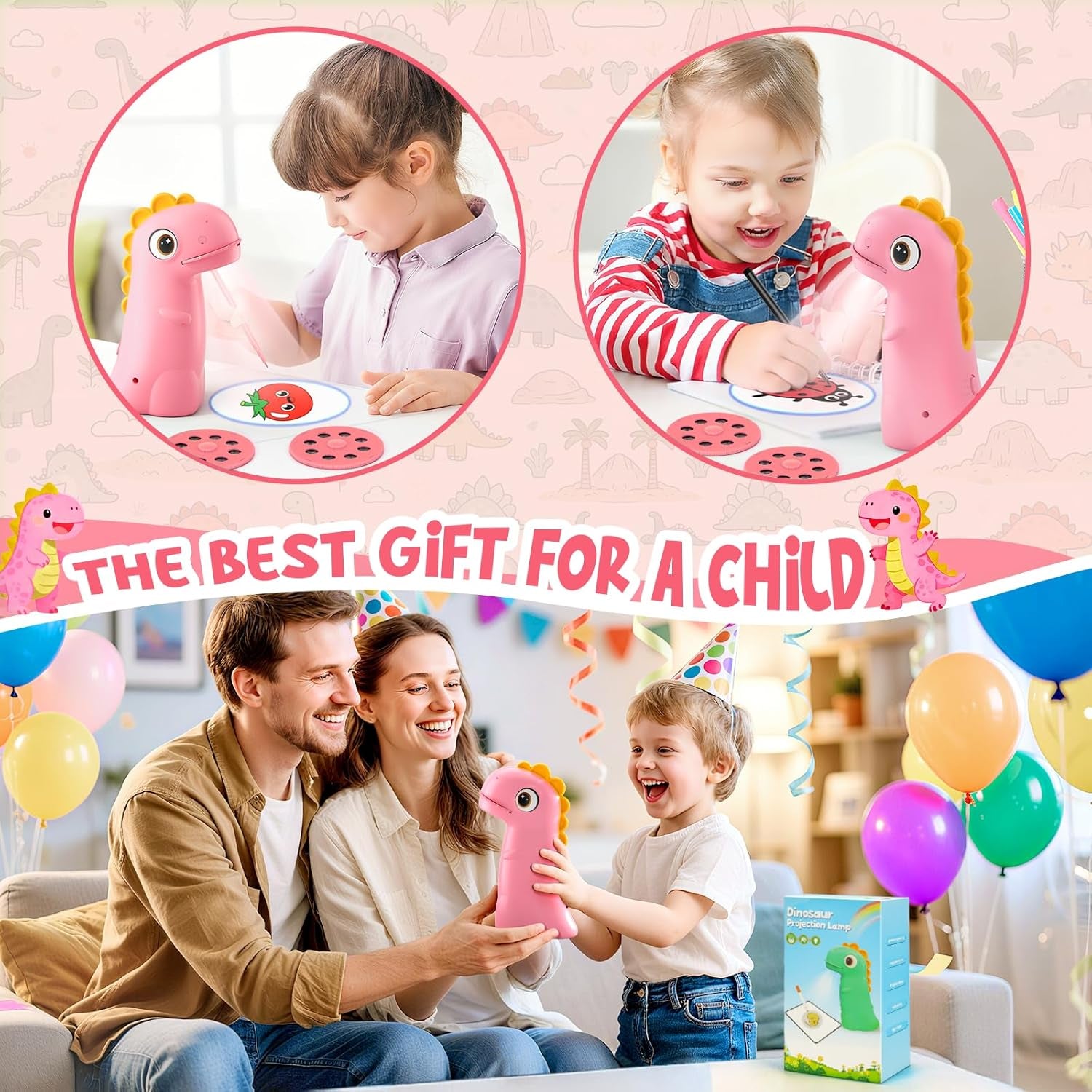 Drawing Projector for Kids, Easter Baskets for Kids Rechargeable Dinosaur Projector, Easy Tracing Toy for Toys Ages 3-14 to Learn Drawing, Perfect Art & Craft Easter Gift for Girls & Boys